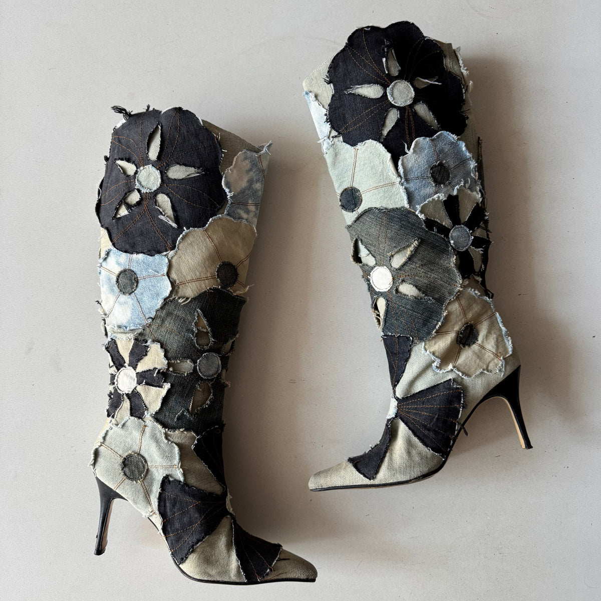Miss Sixty Patchwork Denim Heeled Boots