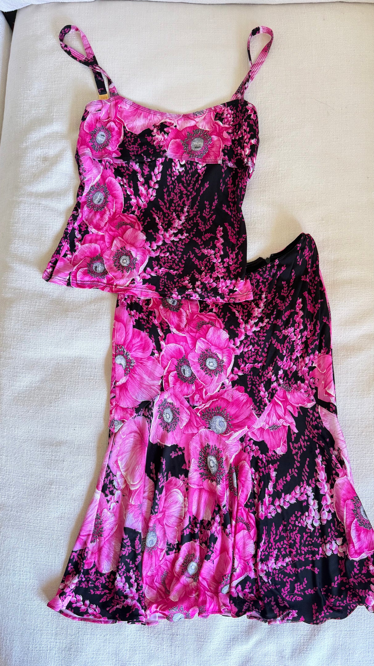 SS2002 Gianni Versace Couture by Donatella Versace Pink Poppy Floral Print Stretch Set