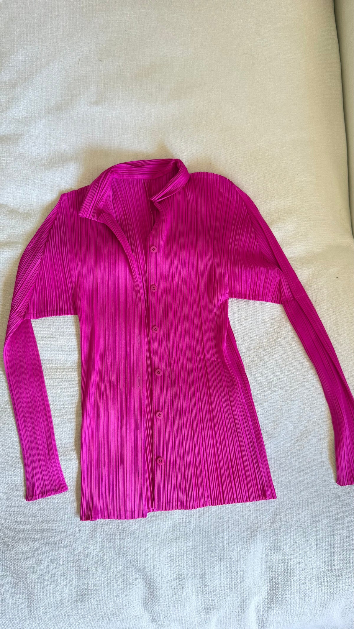 Issey Miyake Pleats Please Fuchsia Button-Up Top
