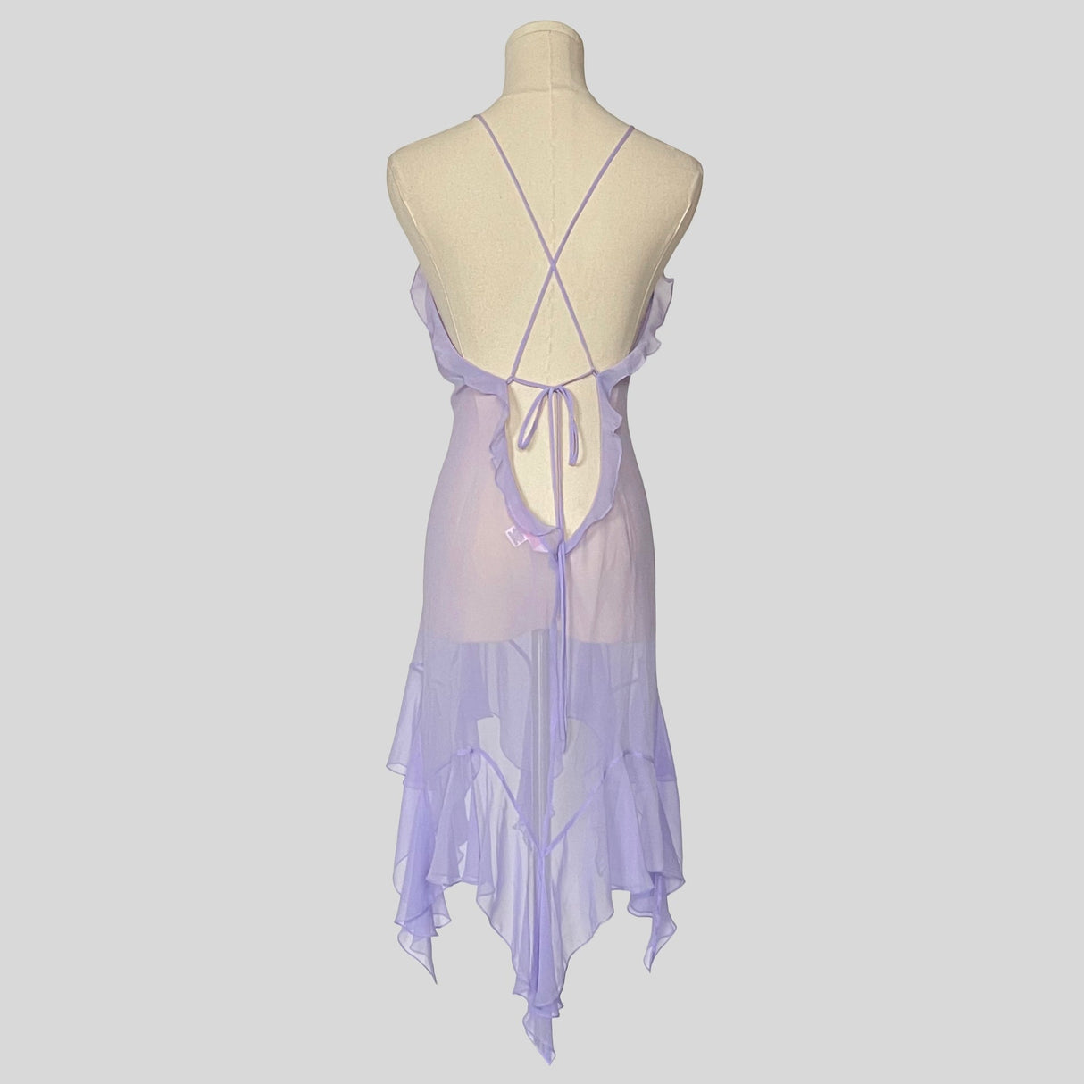 Asymmetrical ruffled sheer dress in lilac