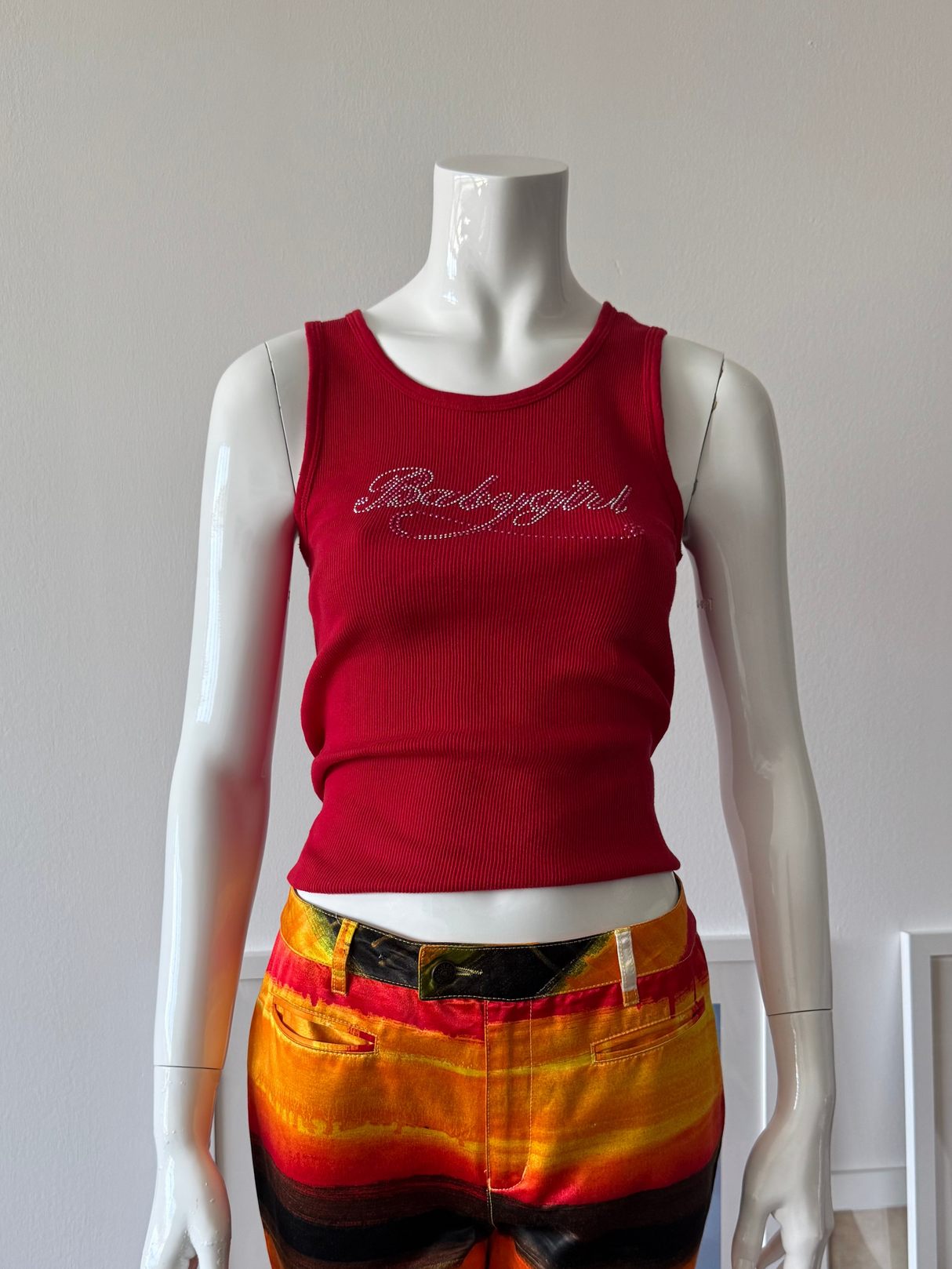 Red Ribbed Tank Top with Babygirl Logo