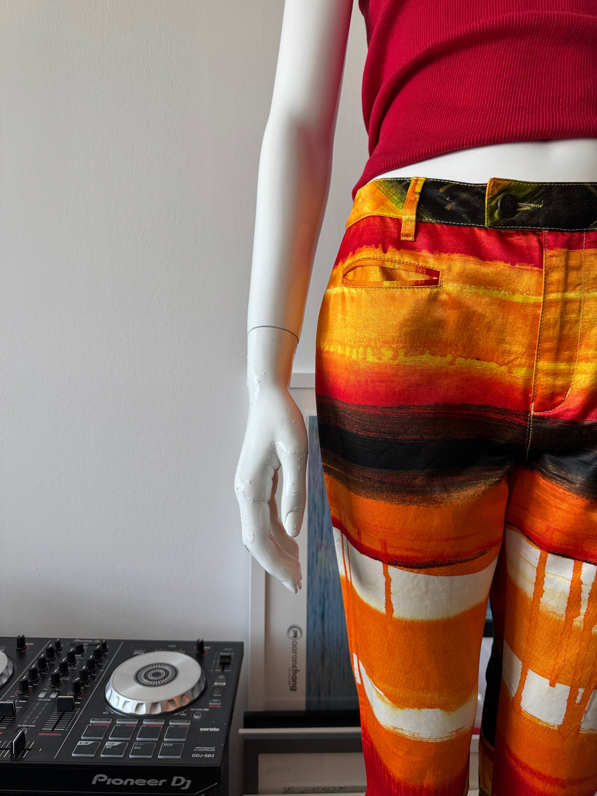 MOSCHINO Red/Black/Orange Striped Pants