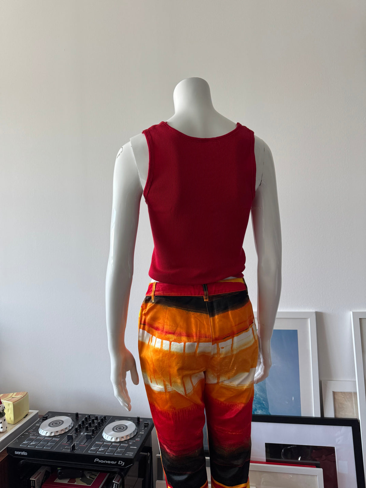 MOSCHINO Red/Black/Orange Striped Pants