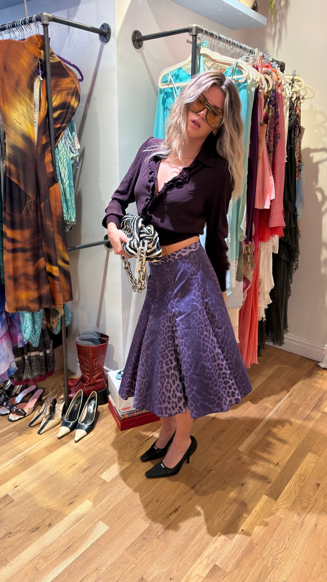 Moschino Jeans Purple Leopard Print Skirt