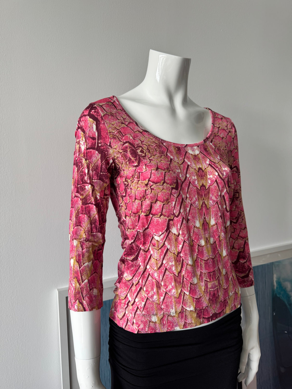 JUST CAVALLI Pink Snakeskin 3/4 Sleeve Top