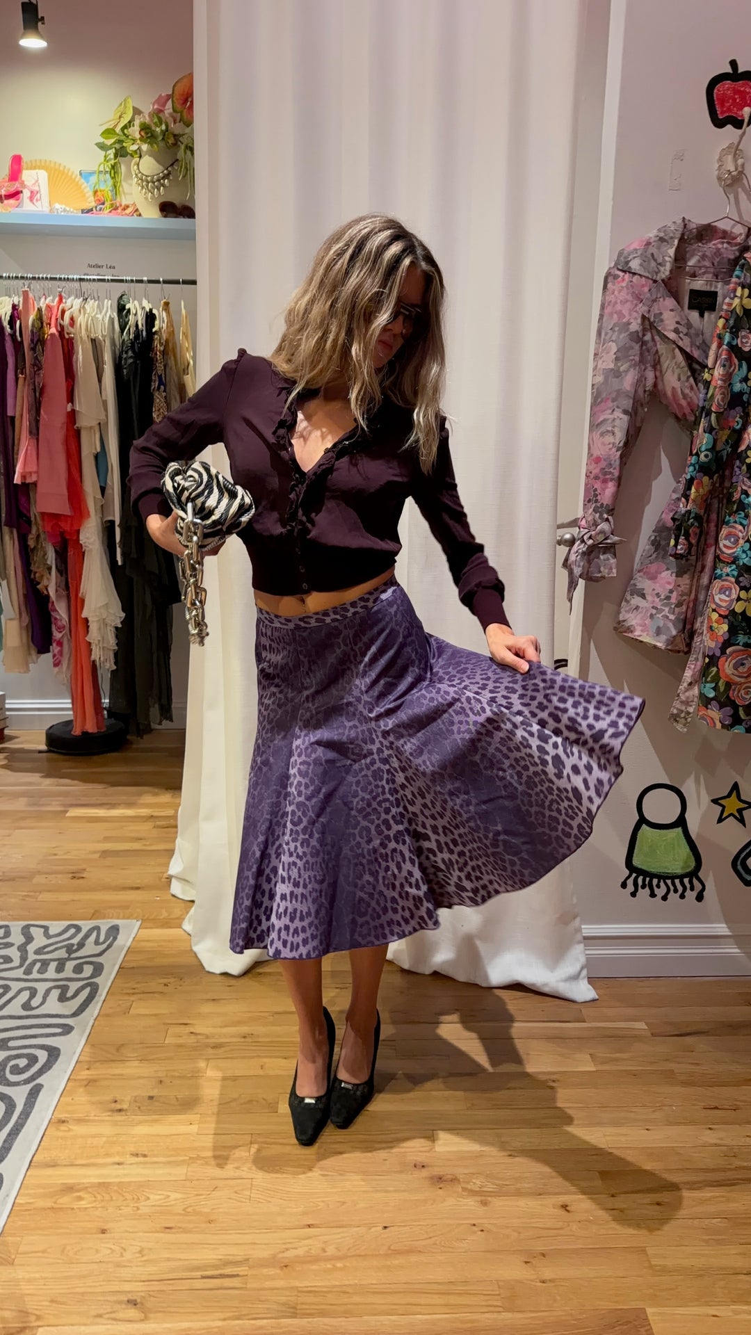 Moschino Jeans Purple Leopard Print Skirt