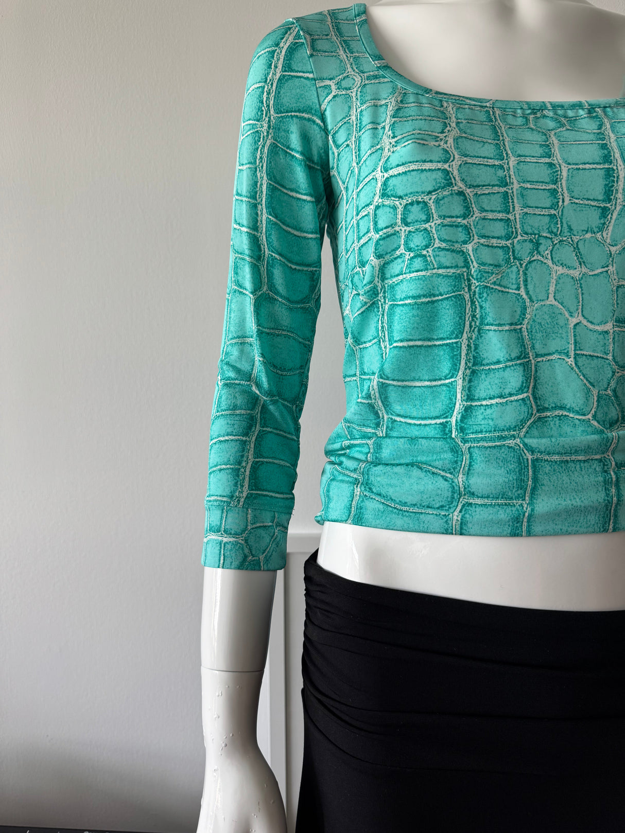 JUST CAVALLI Blue Snakeskin Print 3/4 Sleeve Top