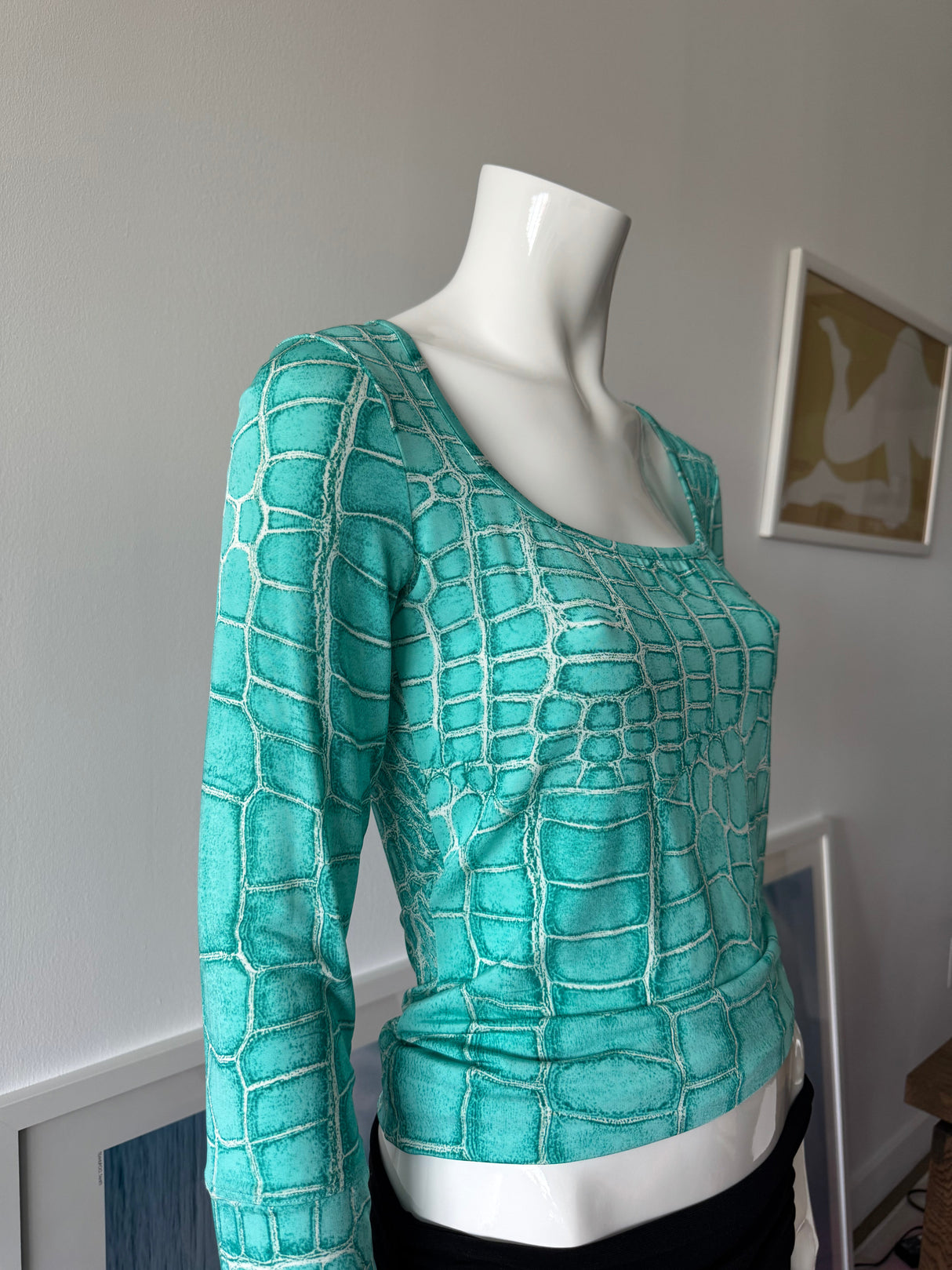 JUST CAVALLI Blue Snakeskin Print 3/4 Sleeve Top