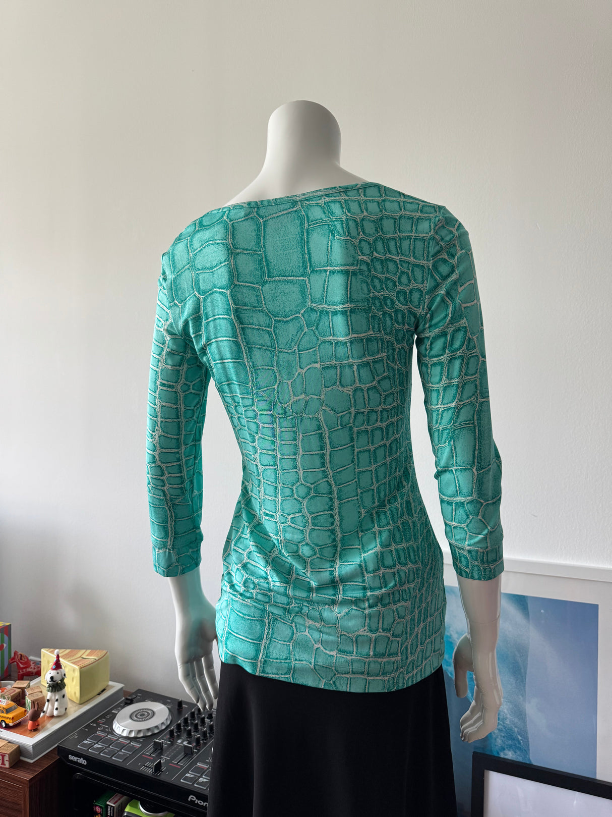JUST CAVALLI Blue Snakeskin Print 3/4 Sleeve Top