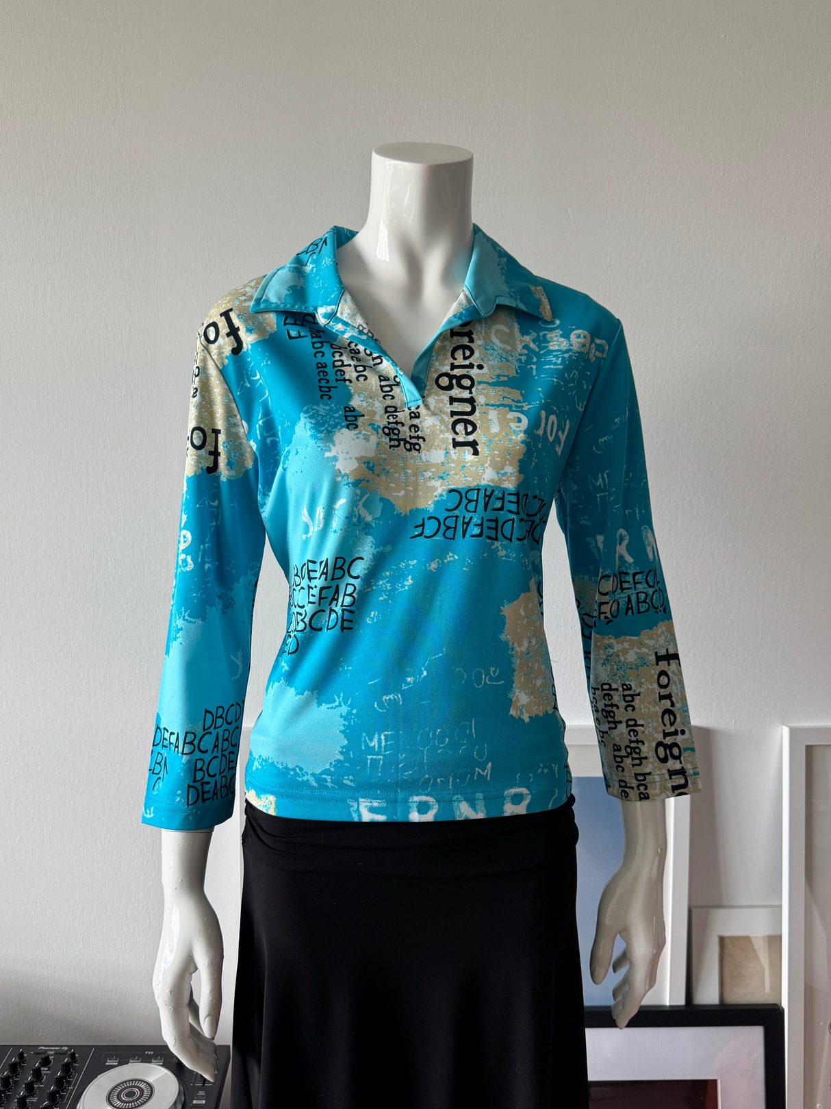Blue Map Graphic Print Long Sleeve Top