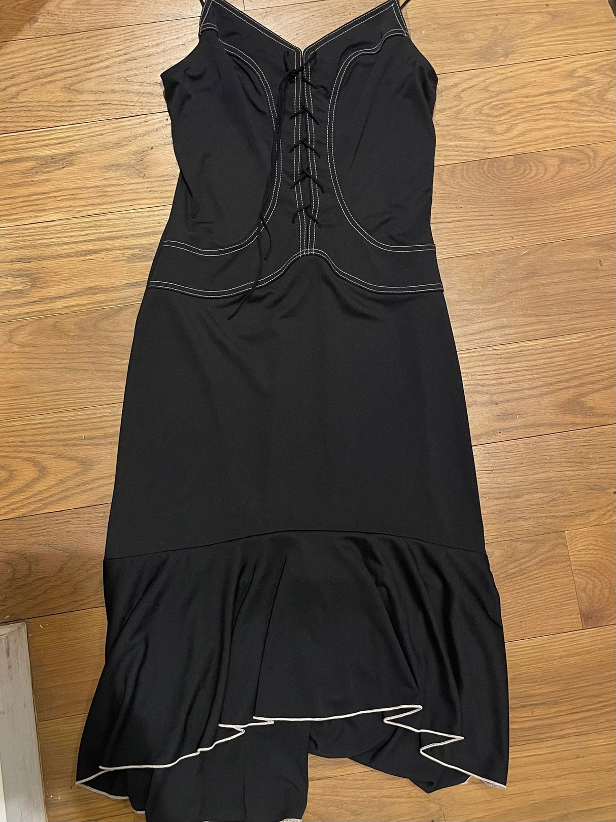 black and white contrast stitch dress