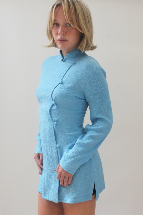 Blue Asian inspired button up dress/top