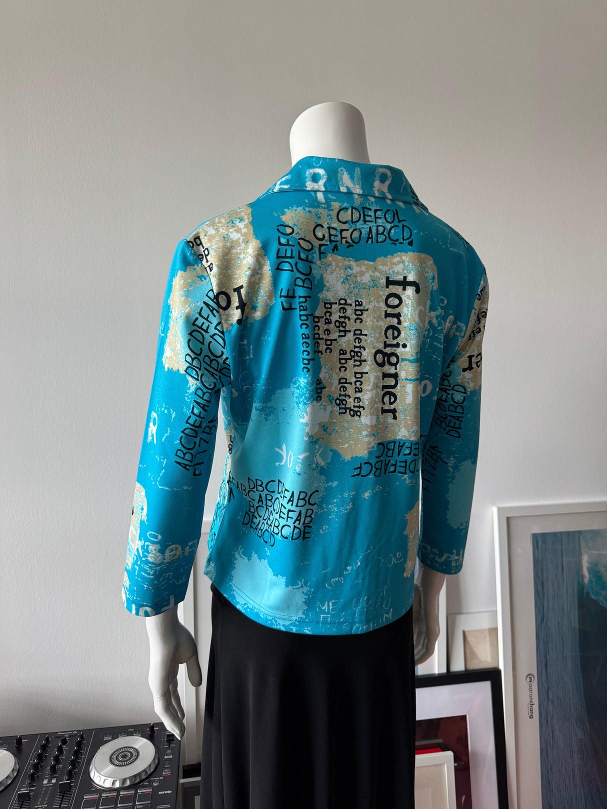 Blue Map Graphic Print Long Sleeve Top