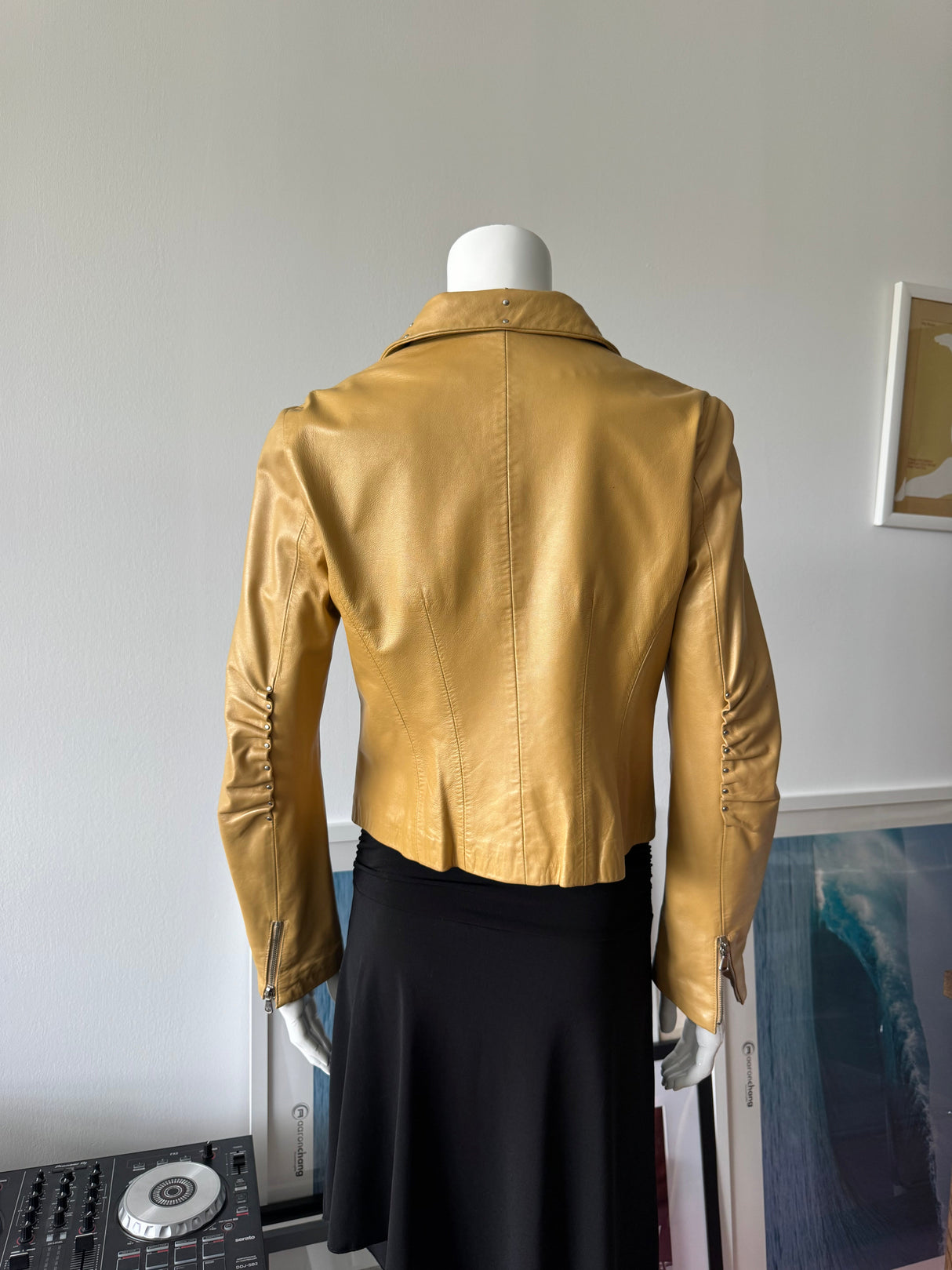 BEBE Gold Cropped Leather Jacket