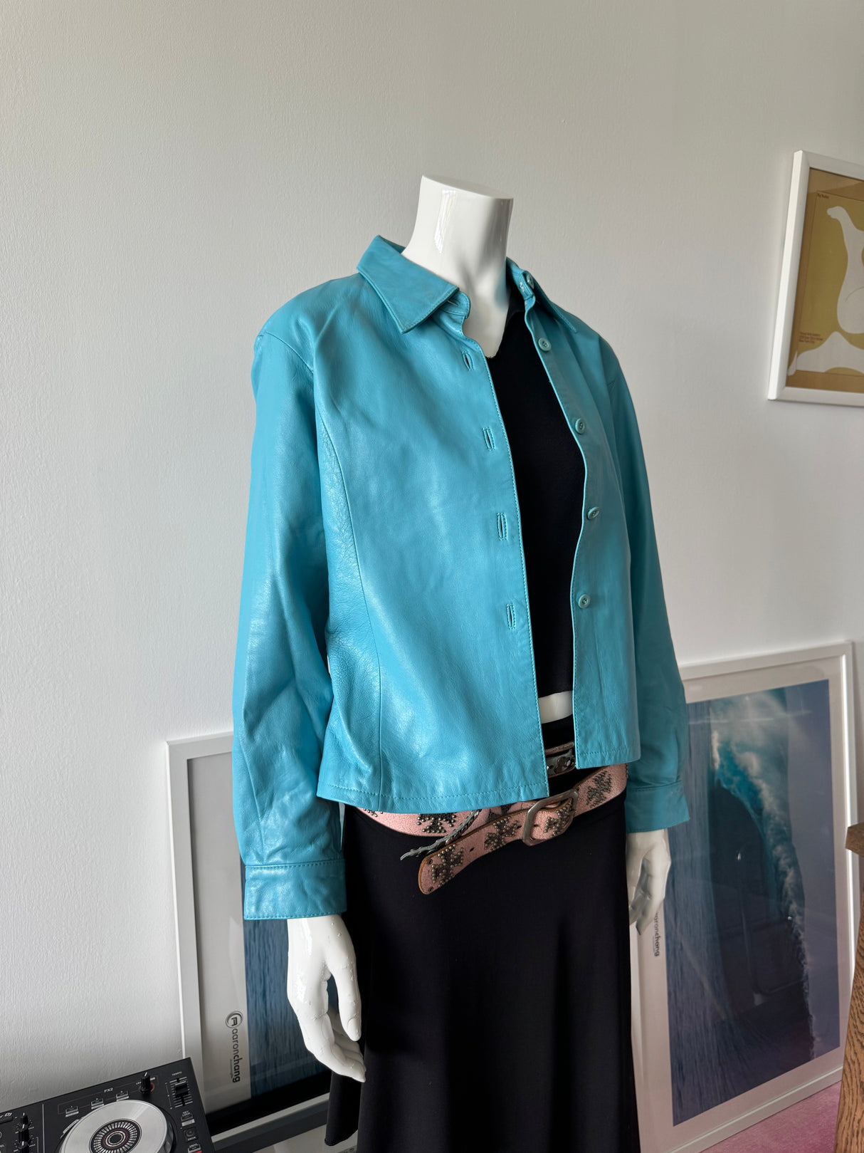 NICOLA BERTI Turquoise Leather Shirt/Jacket