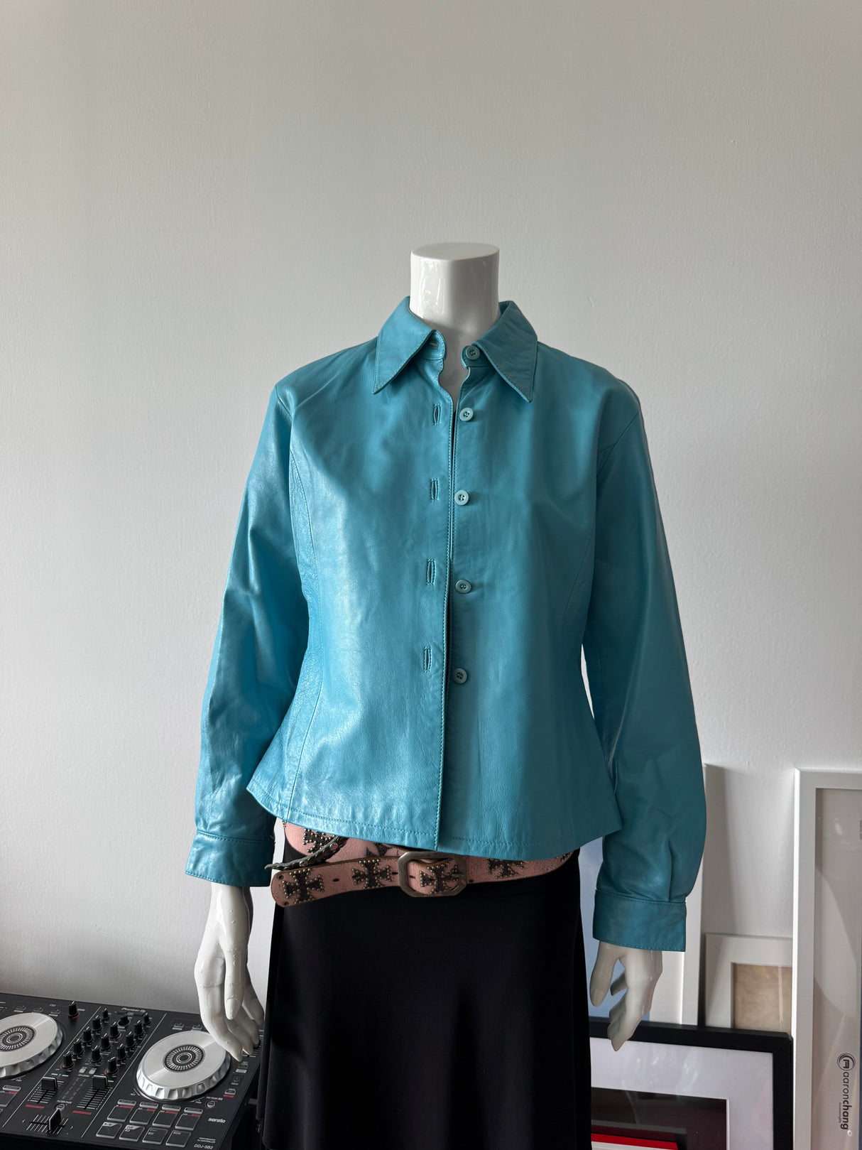 NICOLA BERTI Turquoise Leather Shirt/Jacket