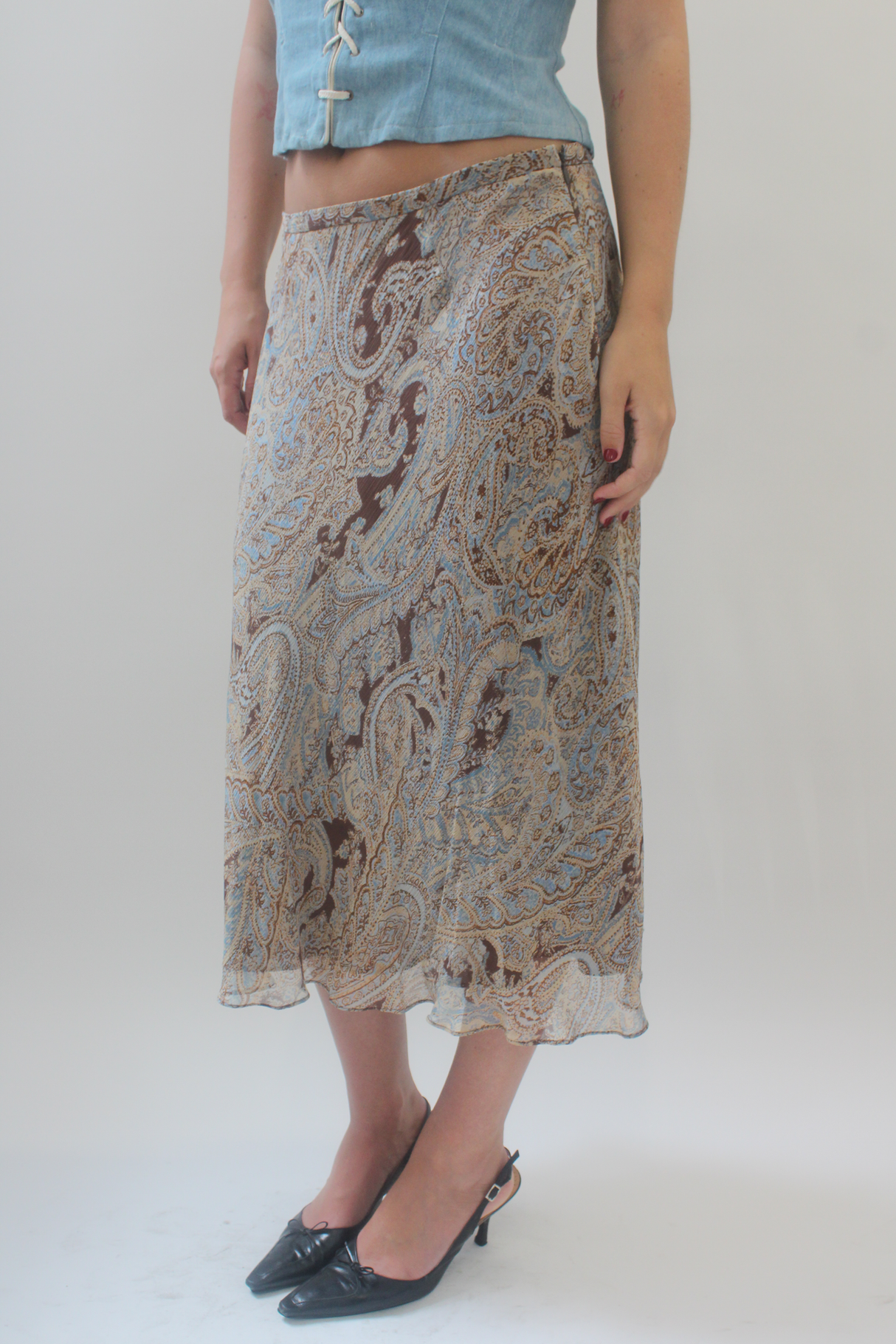 Silk paisley midi skirt