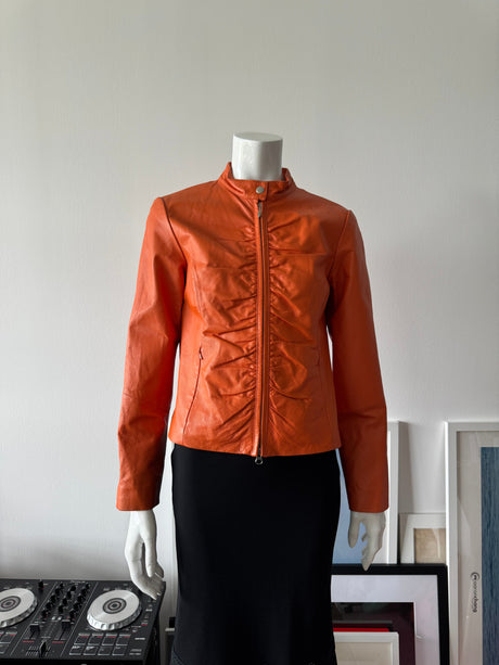 WILSON'S LEATHER Orange Ruched Leather Jacket