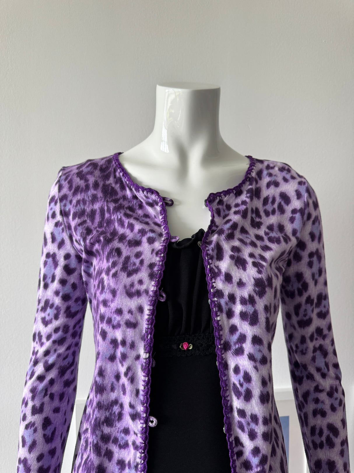 MOSCHINO Purple Leopard Print Cardigan