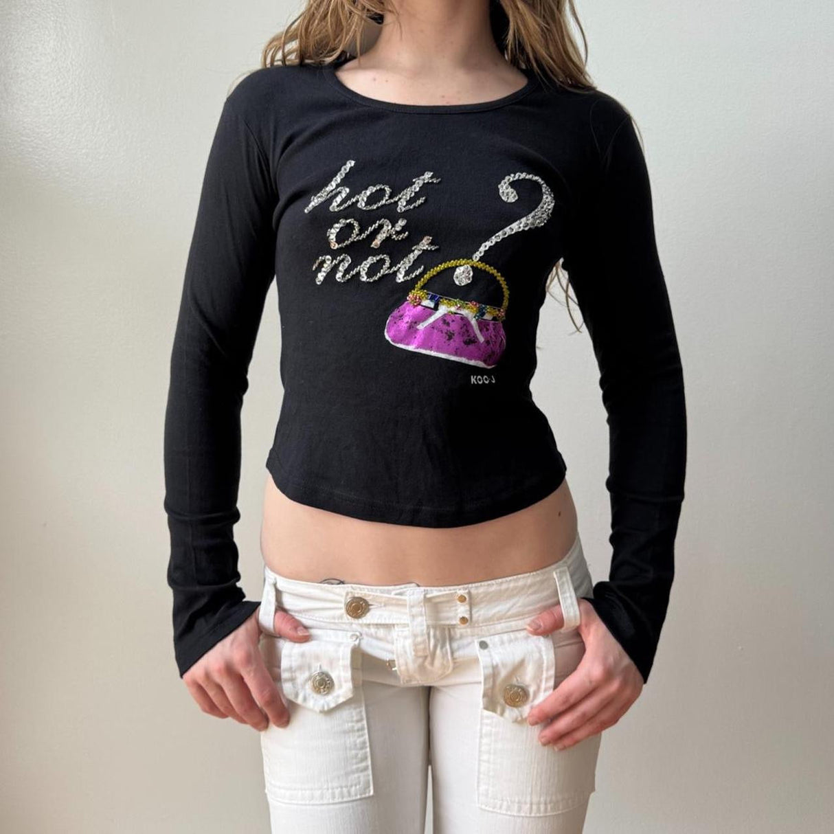 Italian Deadstock Black Beaded Graphic Baby Tee