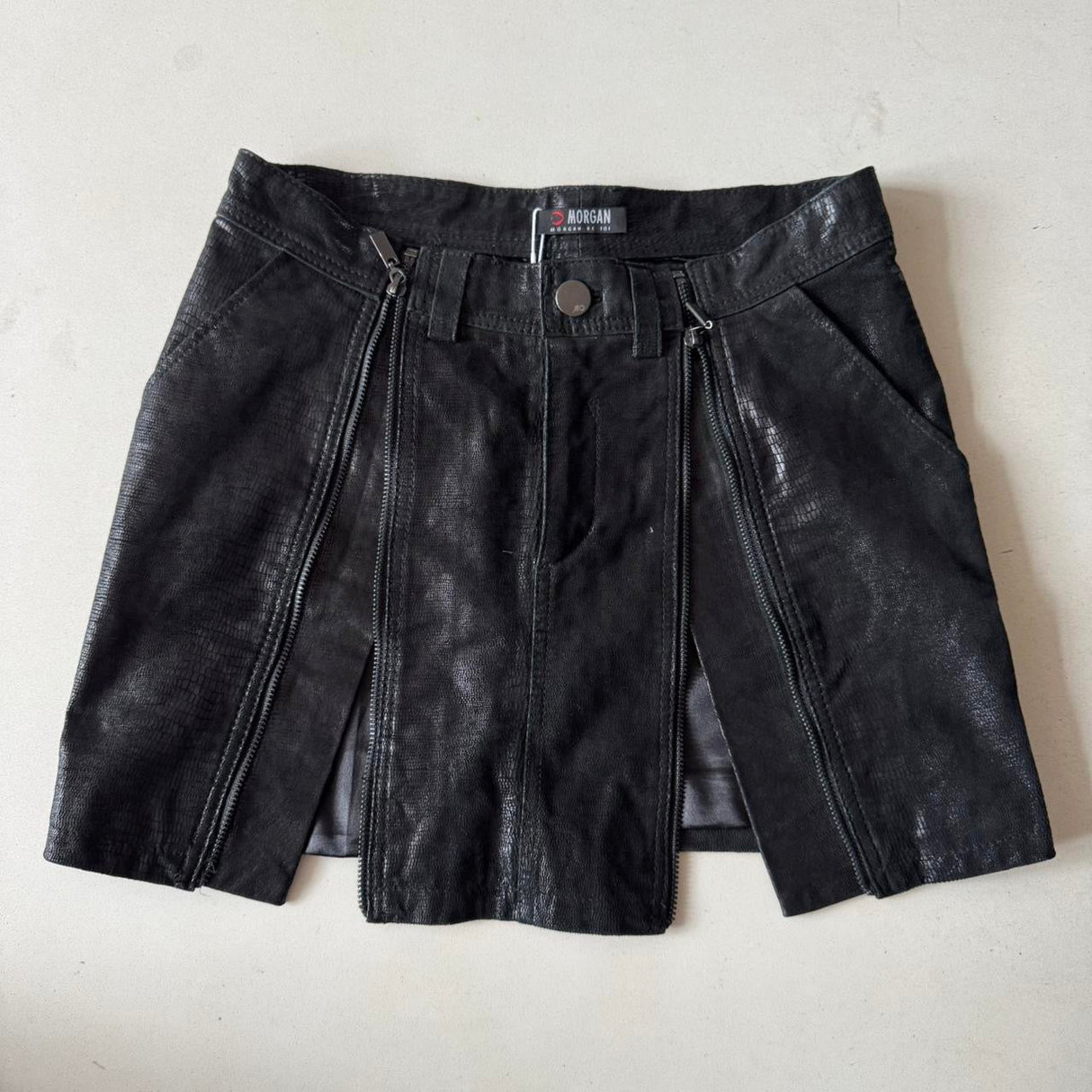 Morgan De Toi Black Leather Zip Mini Skirt