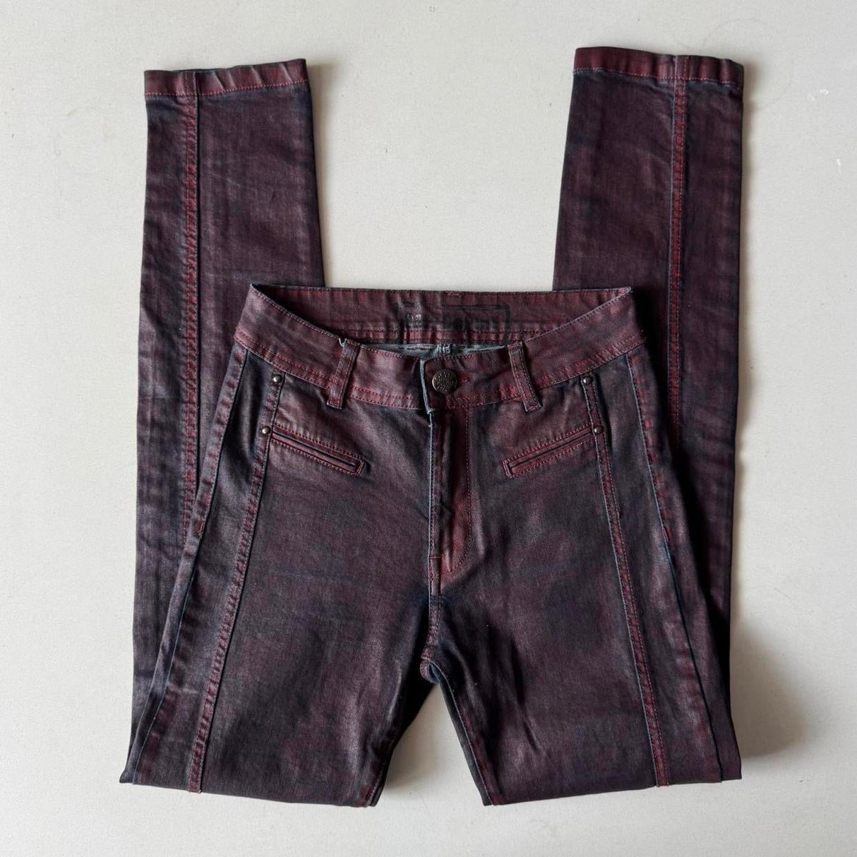 Cop Copine Red Waxed Low Rise Skinny Jeans