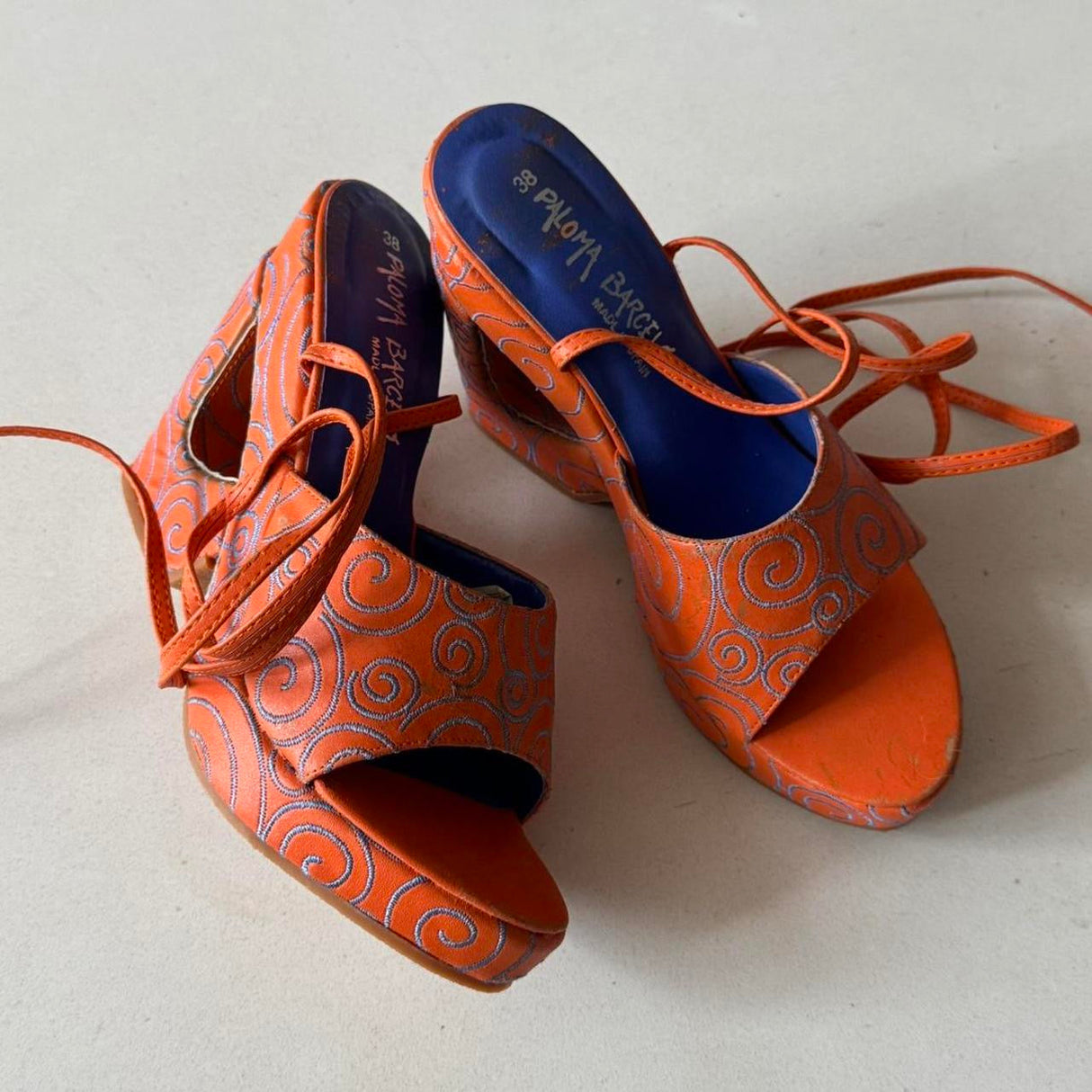 Paloma Barcelo Orange Retro Platform Wedges