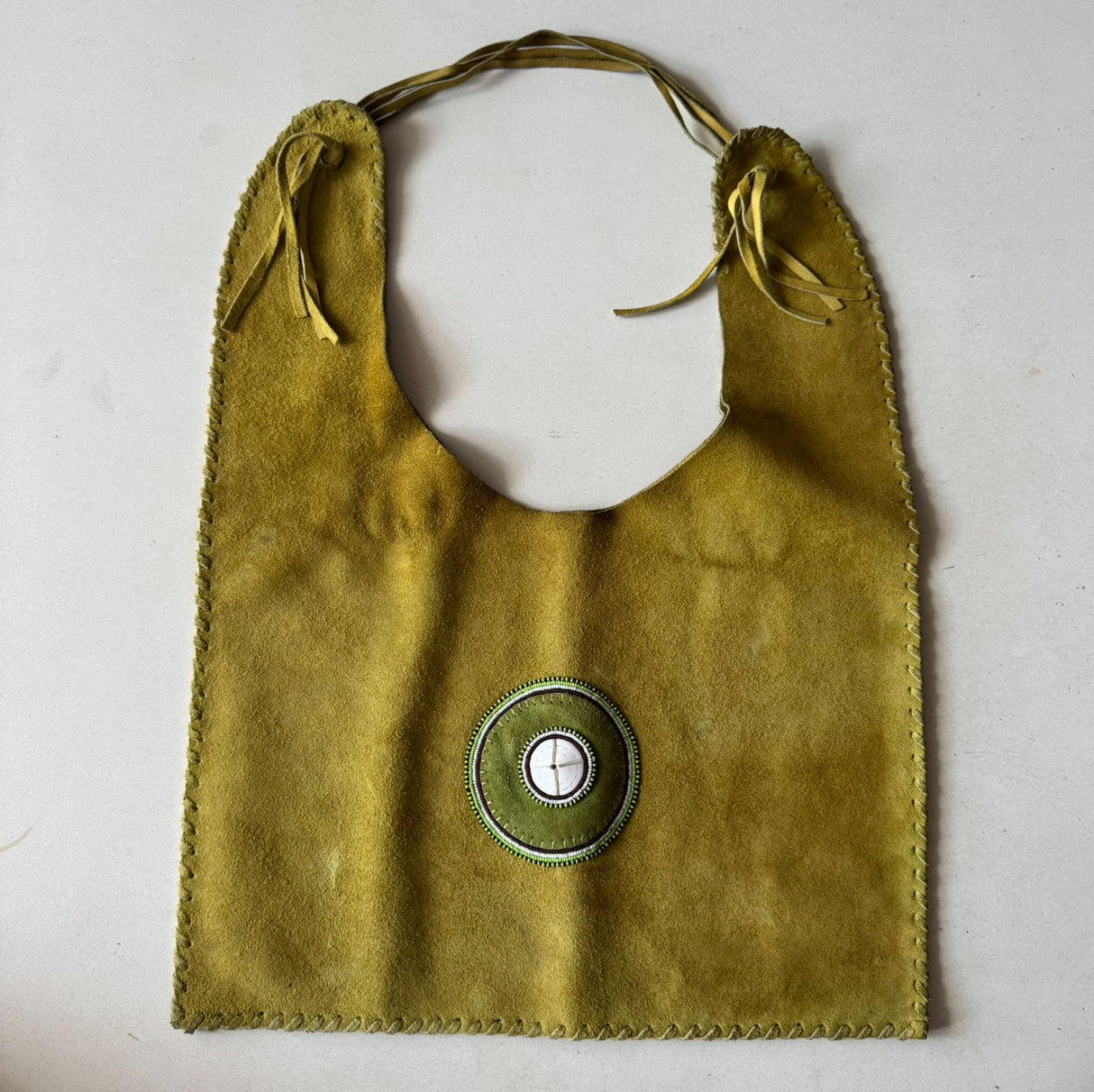 Italian Chartreuse Suede Fringe Tote Bag