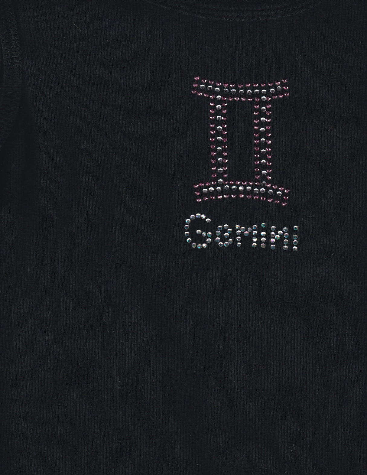 Black Ribbed Tank Top with Gemini Rhinestone Logo