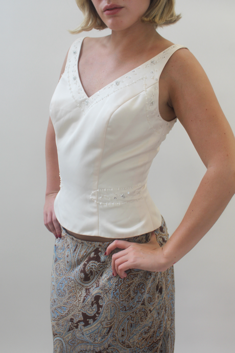 white top with beaded details