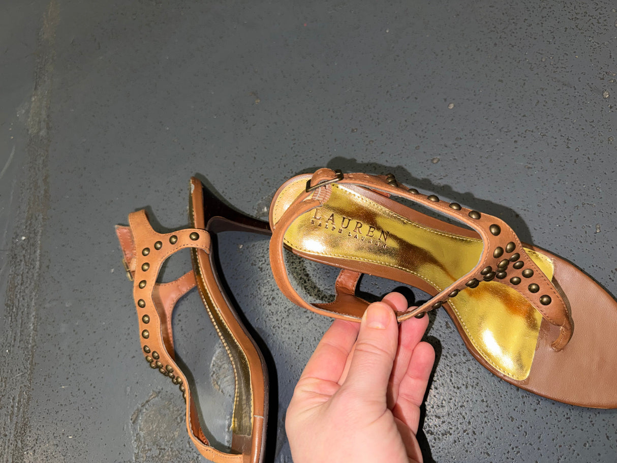 RALPH LAUREN Brown Studded Gladiator Heels Sz US 7