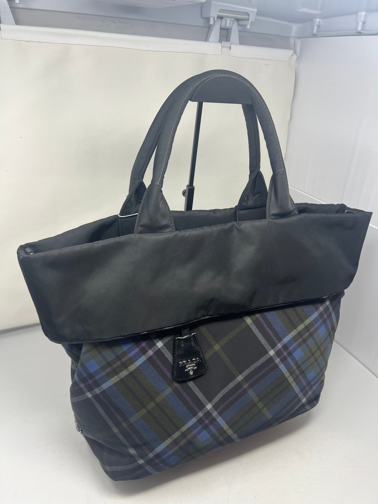 Prada Triangle Logo Plaid Nylon Leather (comes with strap)