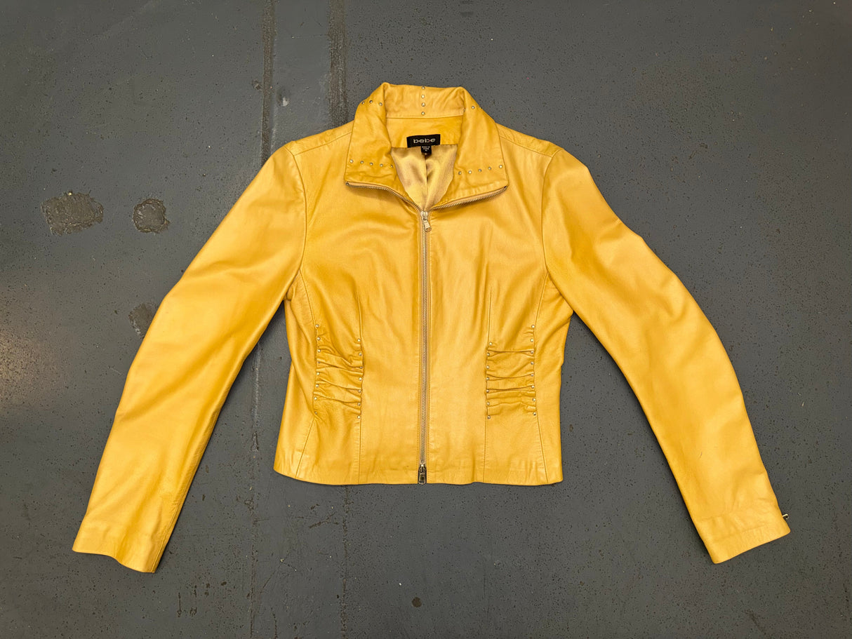BEBE Gold Cropped Leather Jacket