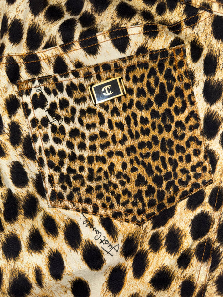JUST CAVALLI Denim Leopard Print Midi Skirt