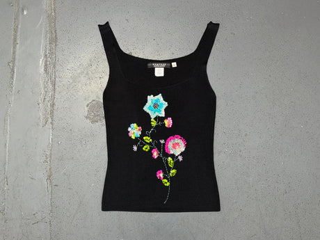 RAMPAGE Black Knit Top with Sequin Flowers