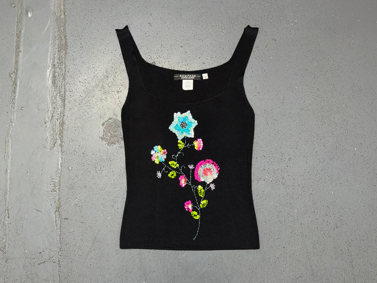 RAMPAGE Black Knit Top with Sequin Flowers