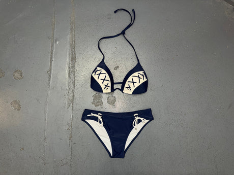 Navy And White Lace Detail Bikini Top and Bottom