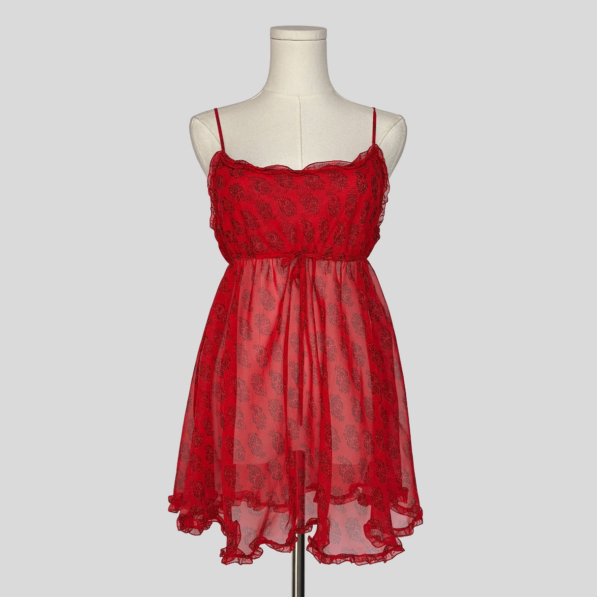Sheer ruffled babydoll dress in red