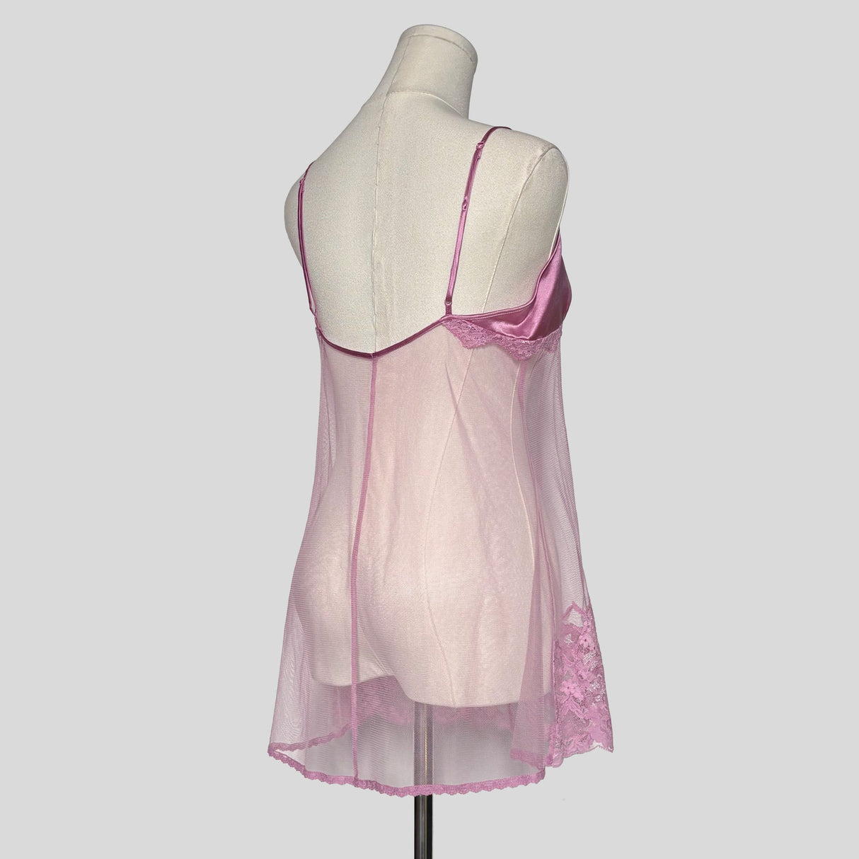 Sheer lace trim split front babydoll dress in pink