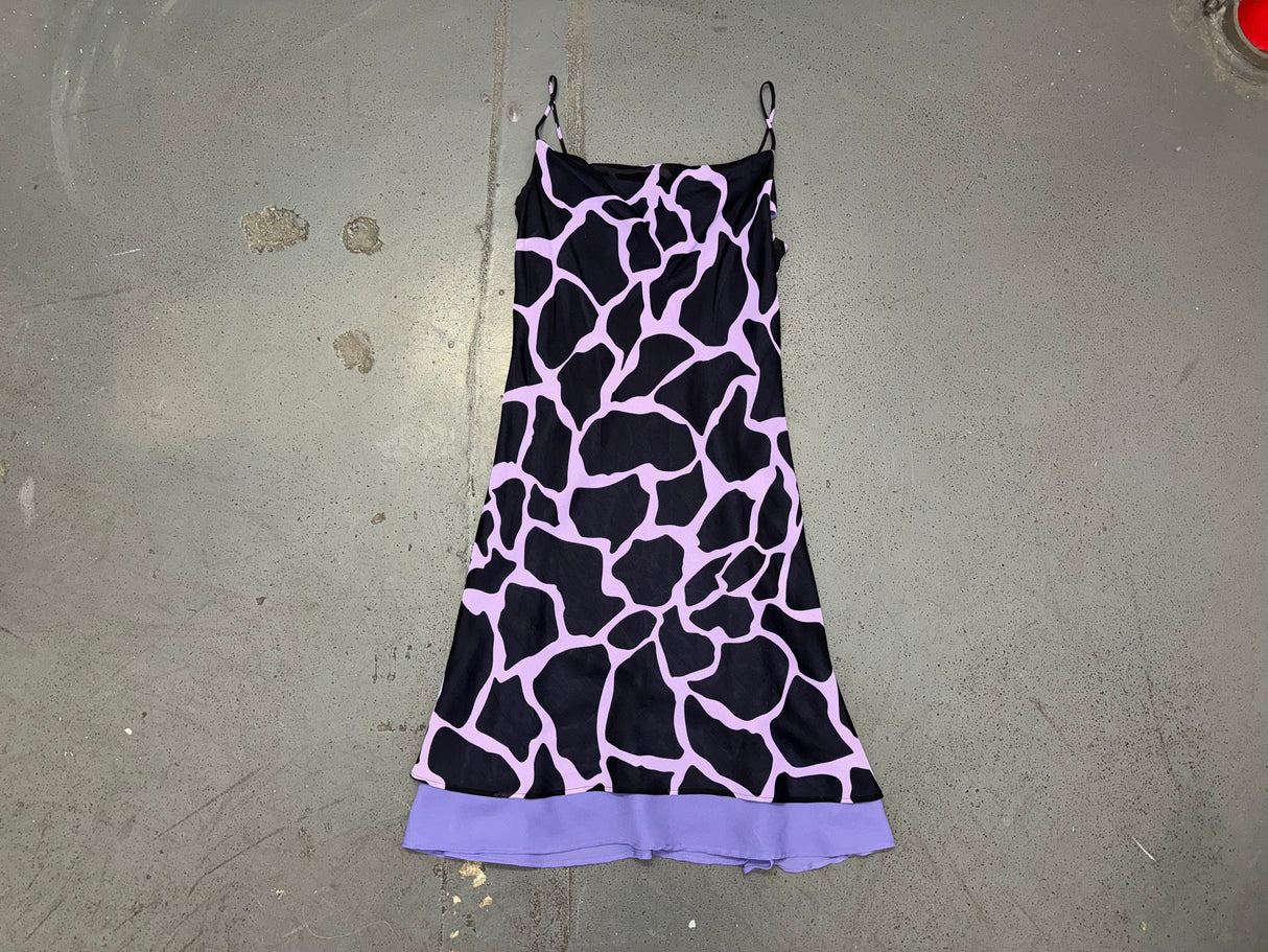 TESSUTO Black and Purple Animal Print Midi Slip Dress