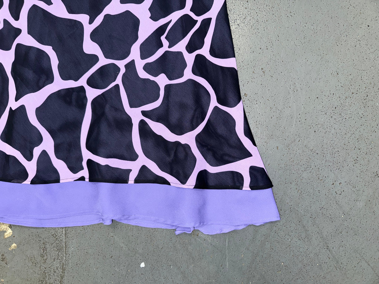 TESSUTO Black and Purple Animal Print Midi Slip Dress