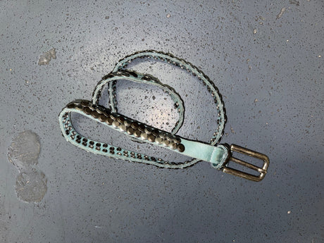 Blue Leather Skinny Belt with Silver Studs