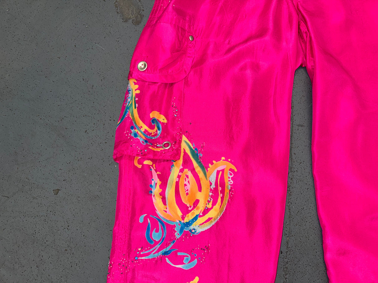 RALPH LAUREN Pink Silk Beaded Cargo Pant
