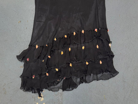 Black Silk Midi Asymmetrical Beaded Skirt