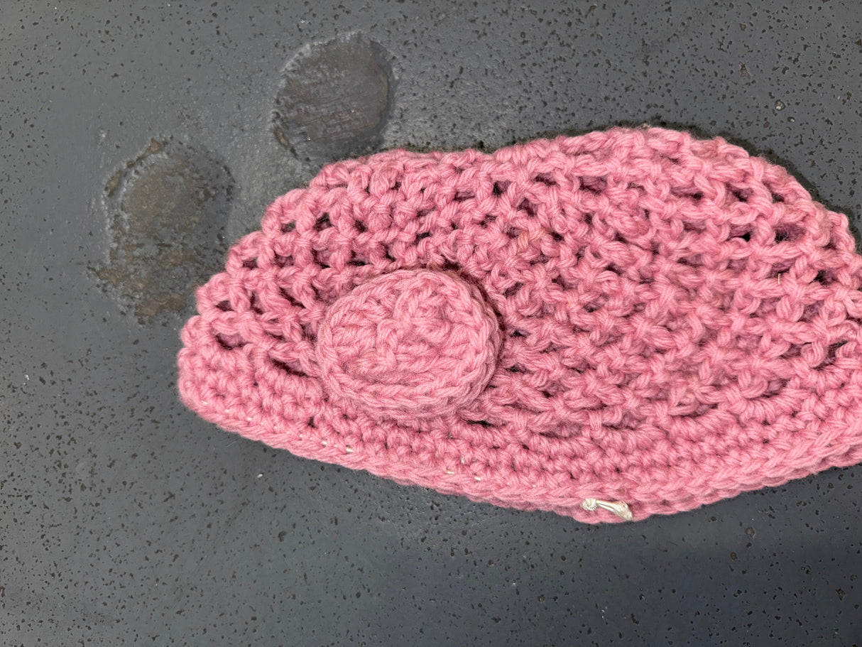 Pink Wool Crochet Skull Cap Beanie