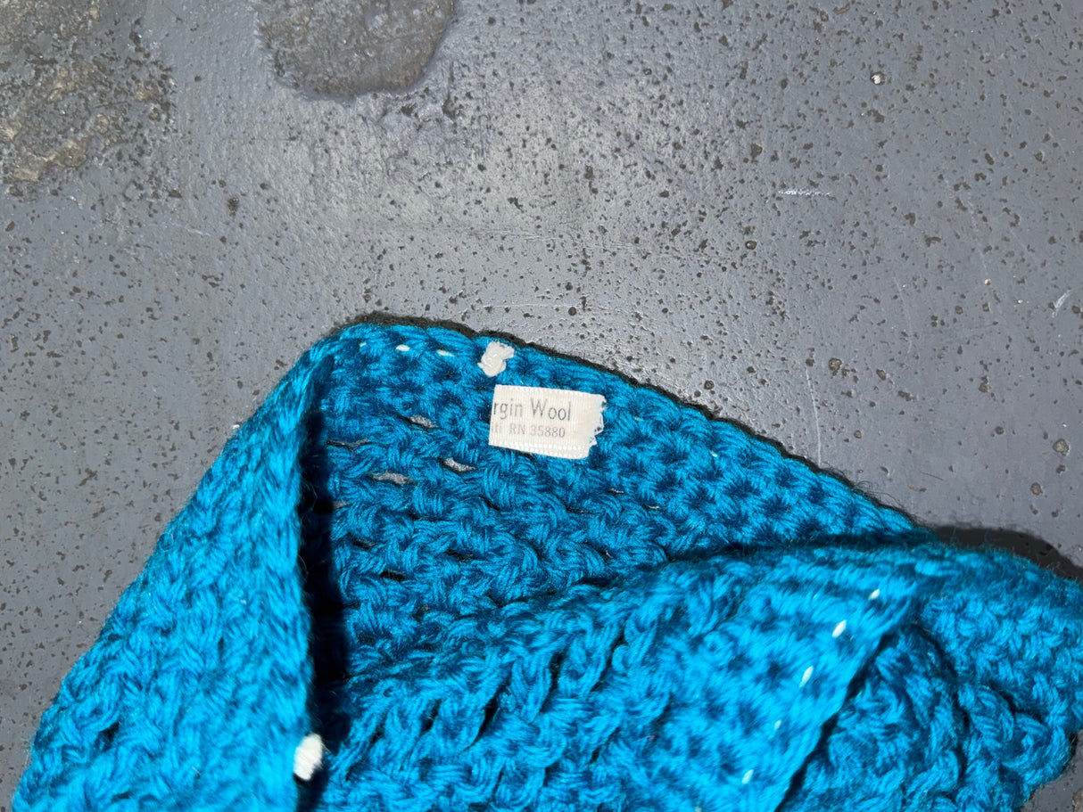 Turquoise Wool Crochet Skull Cap Beanie