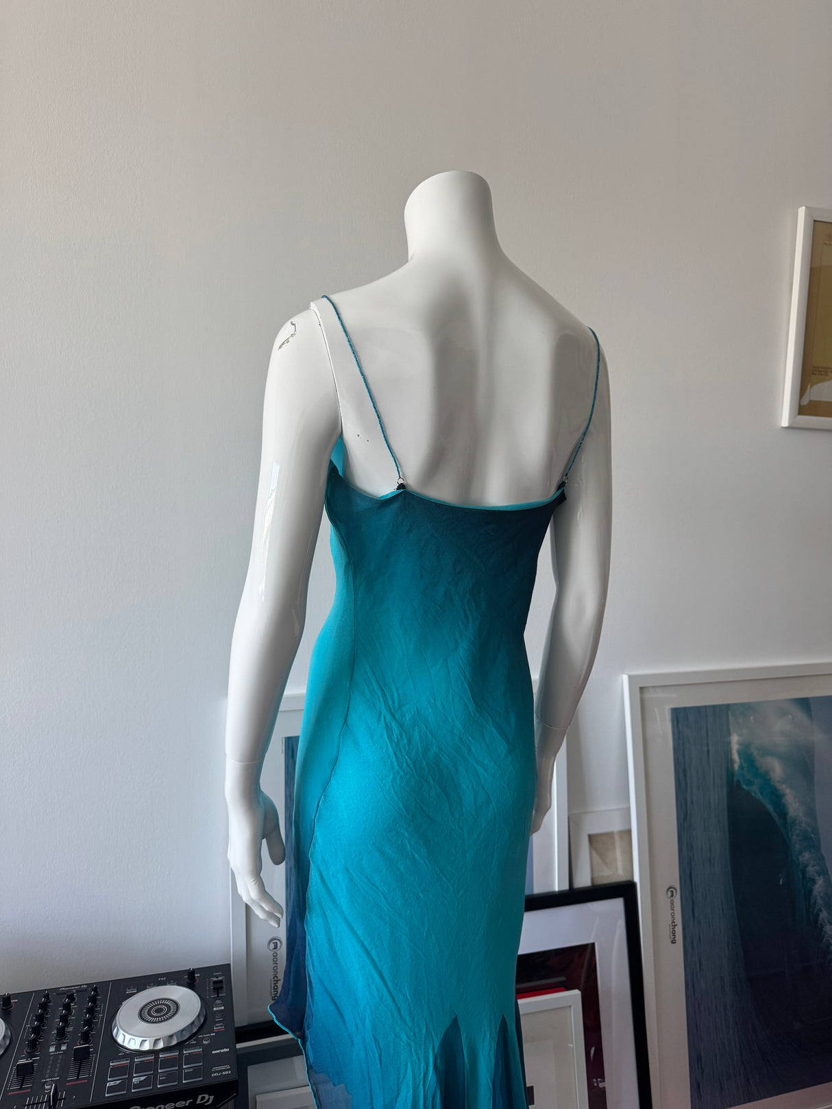 CACHÉ Blue/Black Ombre Glitter Silk Midi Dress