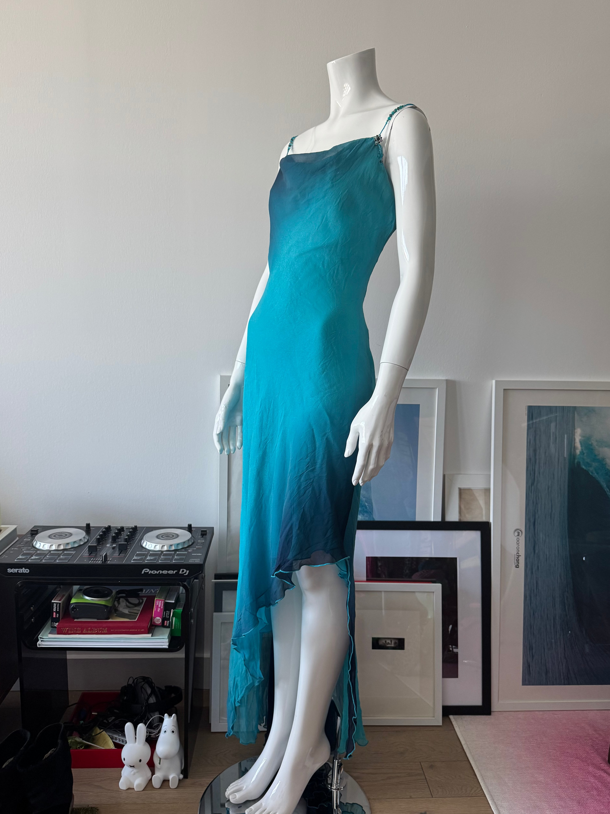 CACHÉ Blue/Black Ombre Glitter Silk Midi Dress