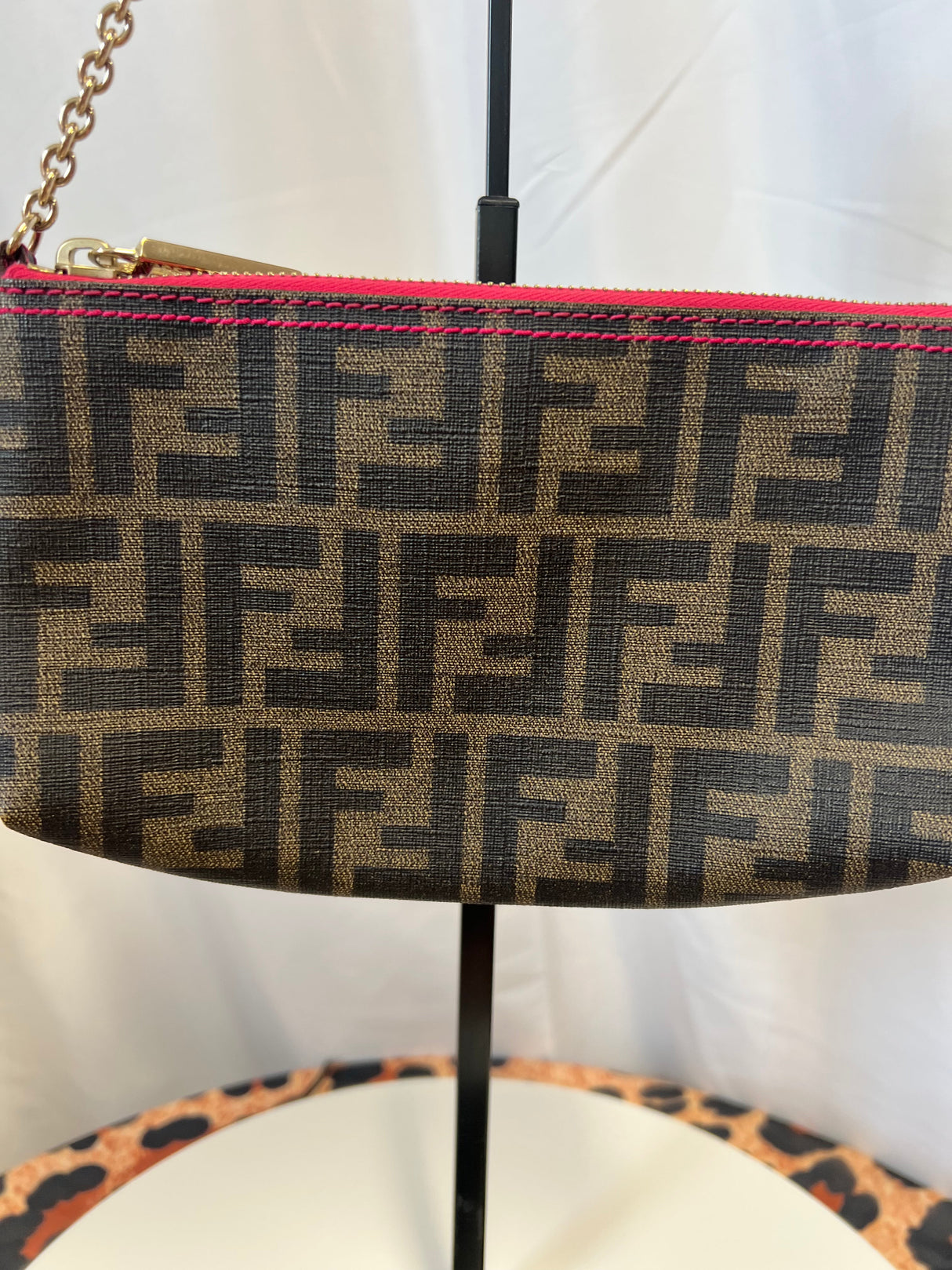 FENDI Zucca Print PVC Canvas Chain Accessory Pouch Brown 8BR592