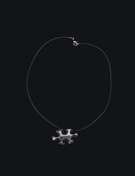 Blue Puzzle Piece and Black Rubber Cord Choker Necklace